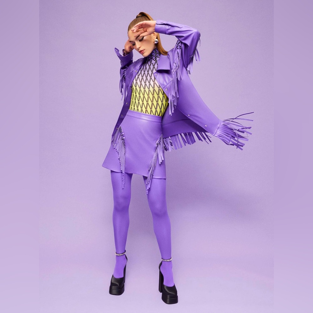Nocturne Purple Faux Suede Fringe Jackets NWT